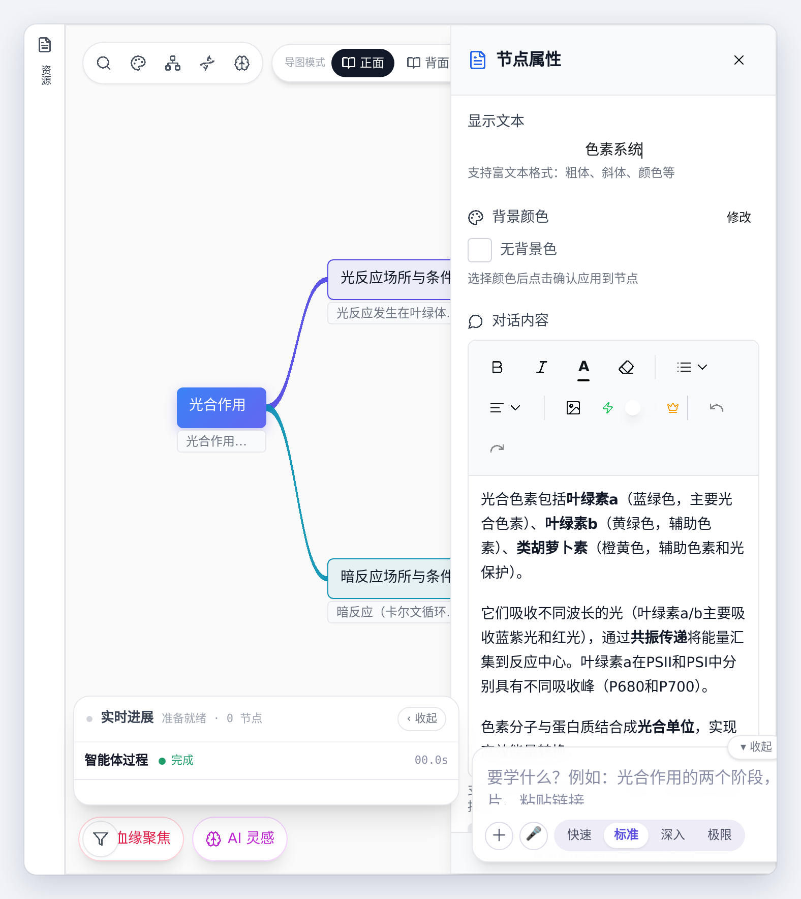 节点属性面板：显示文本、背景颜色与对话内容（背面讲义）