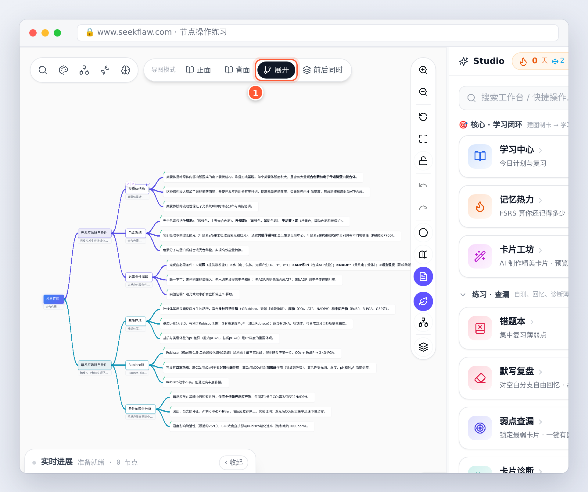 展开模式：讲义被拆成一条条虚拟子节点