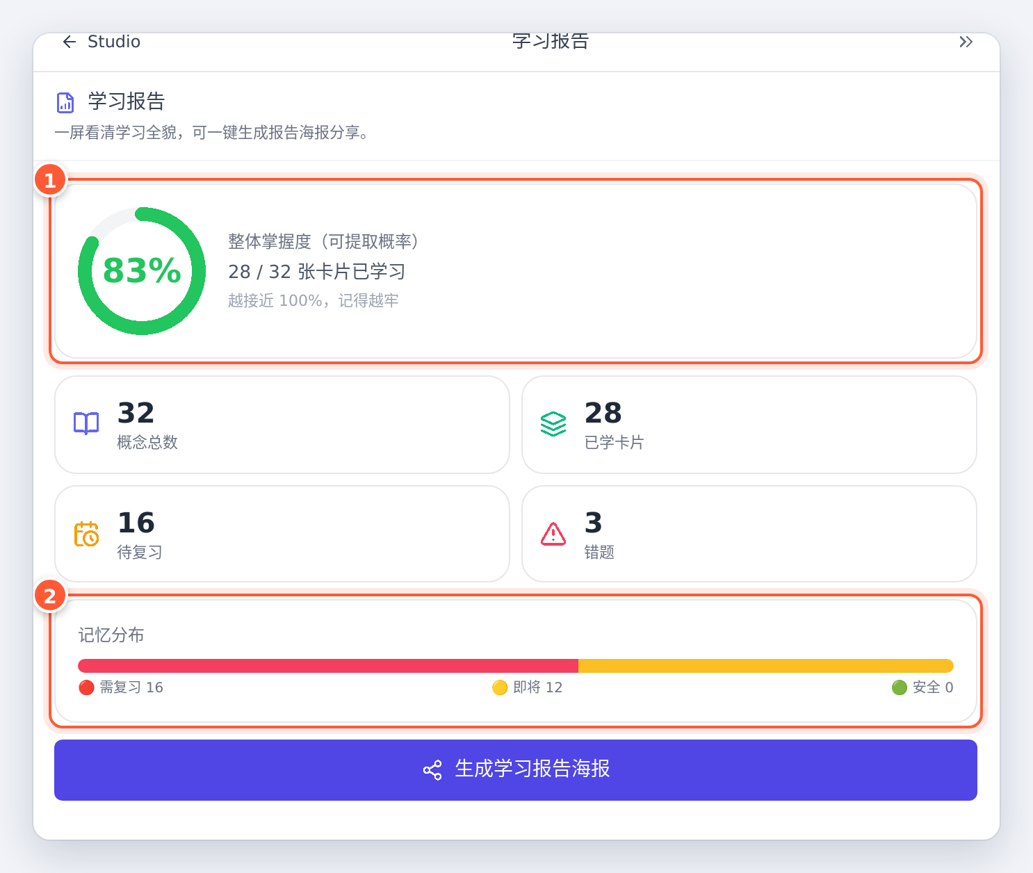 学习报告：整体掌握度和记忆分布
