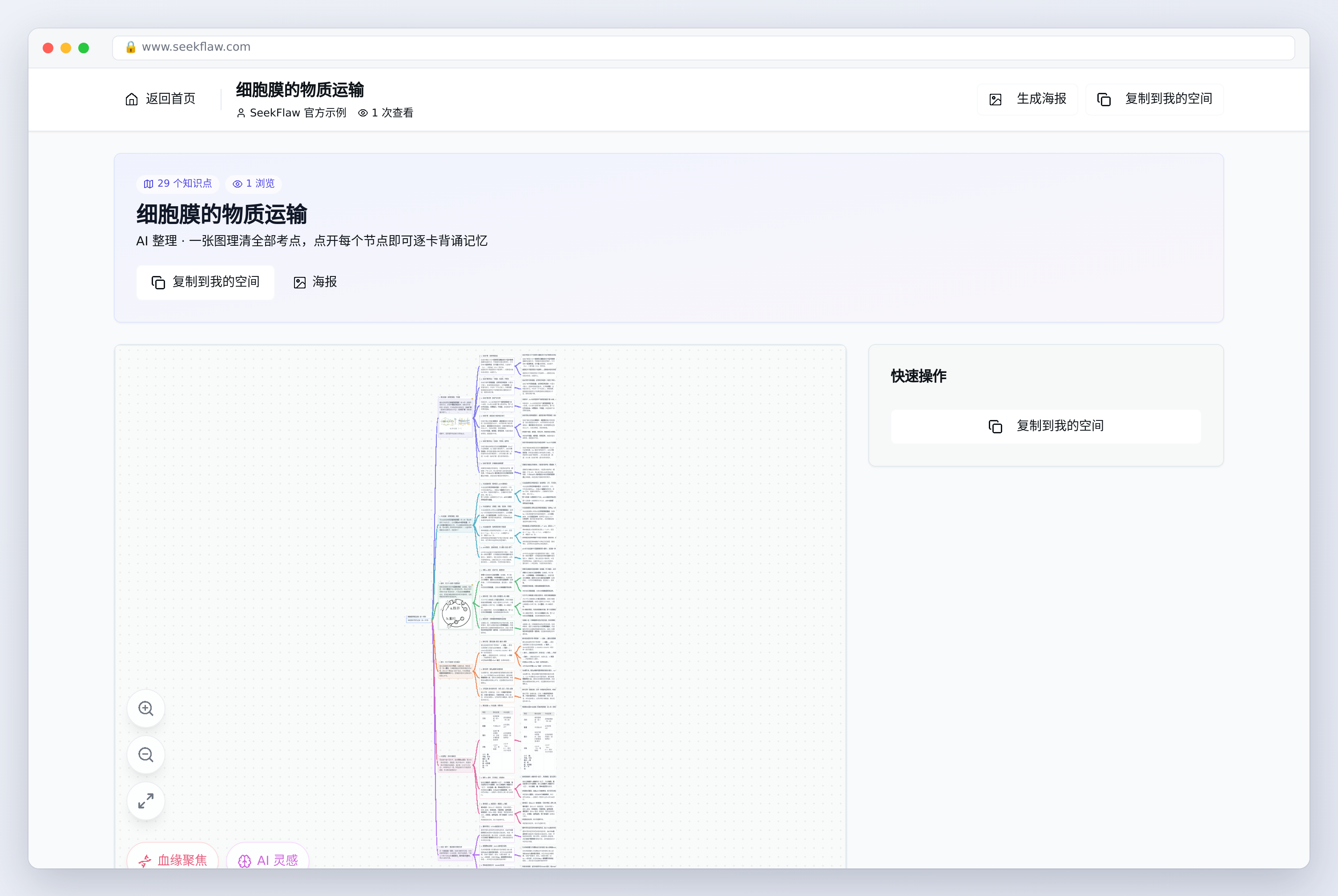 分享页：知识点数量、复制到我的空间、生成海报，下面是整张导图