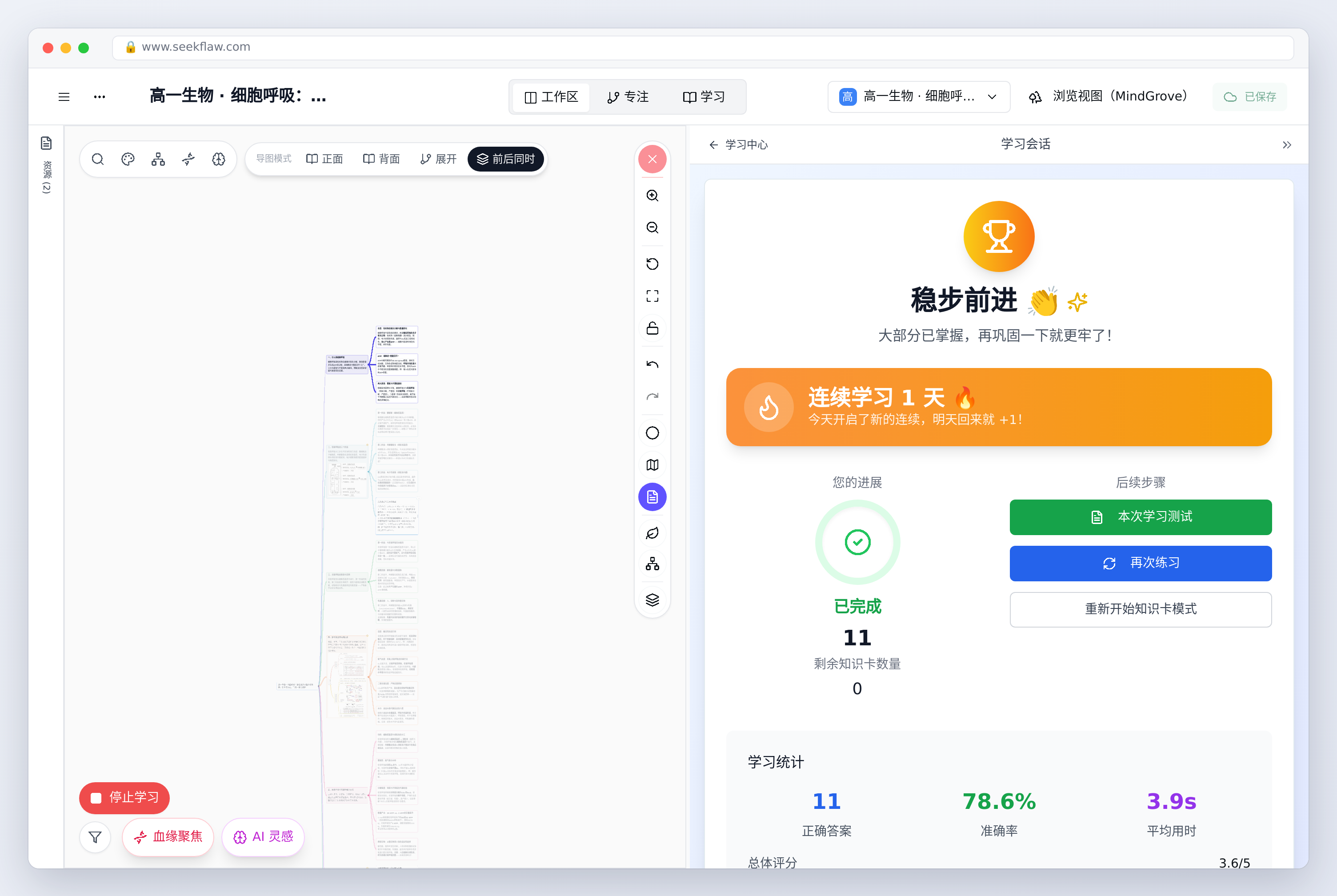 本轮学完：11 张，准确率 78.6%，连续学习第 1 天