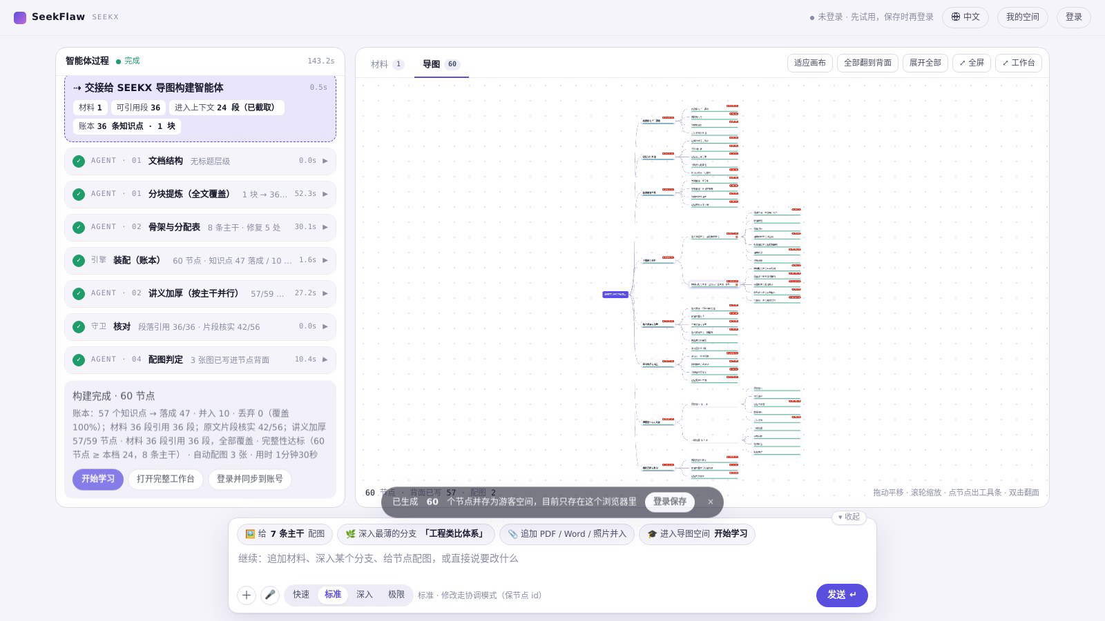 生成完成：用时 143.2 秒，构建出 60 个节点，材料引用 36/36
