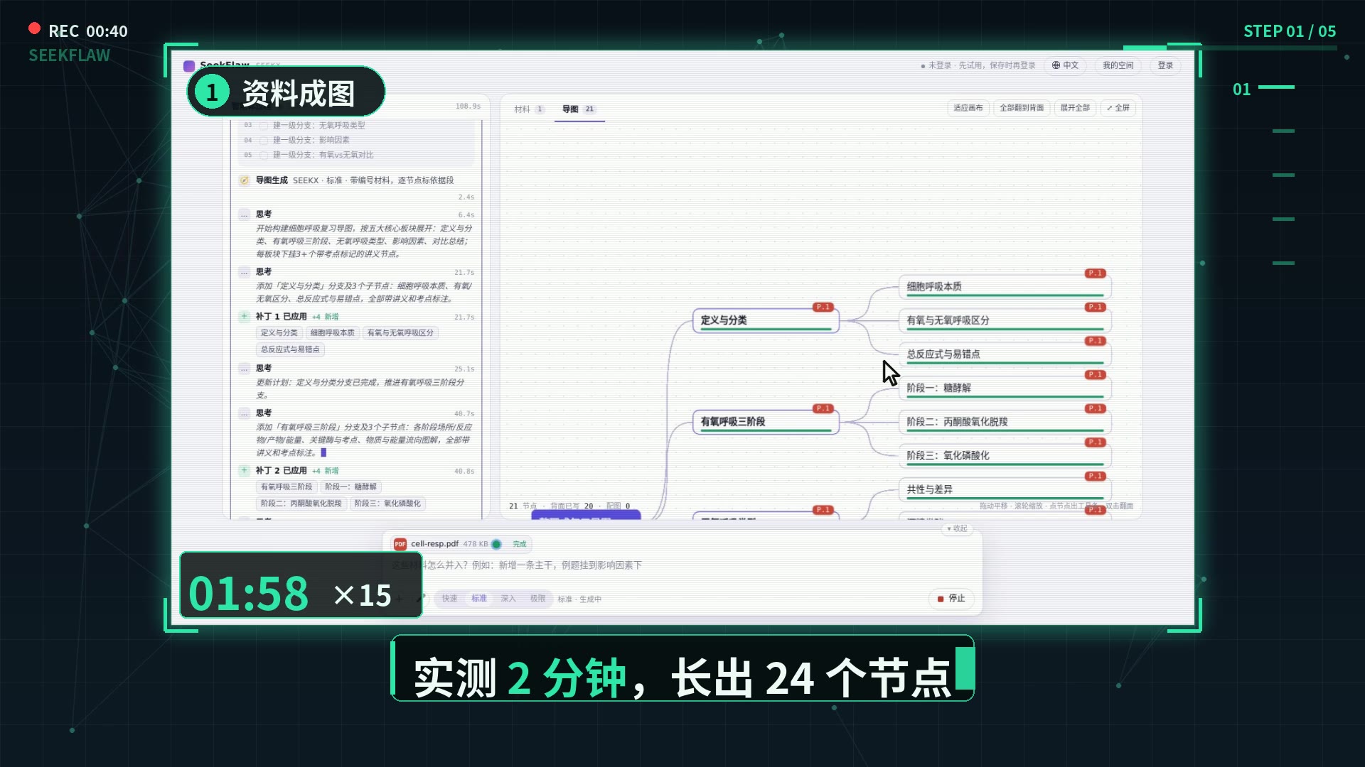 真实录屏：讲义 PDF 生成 24 个节点的复习导图