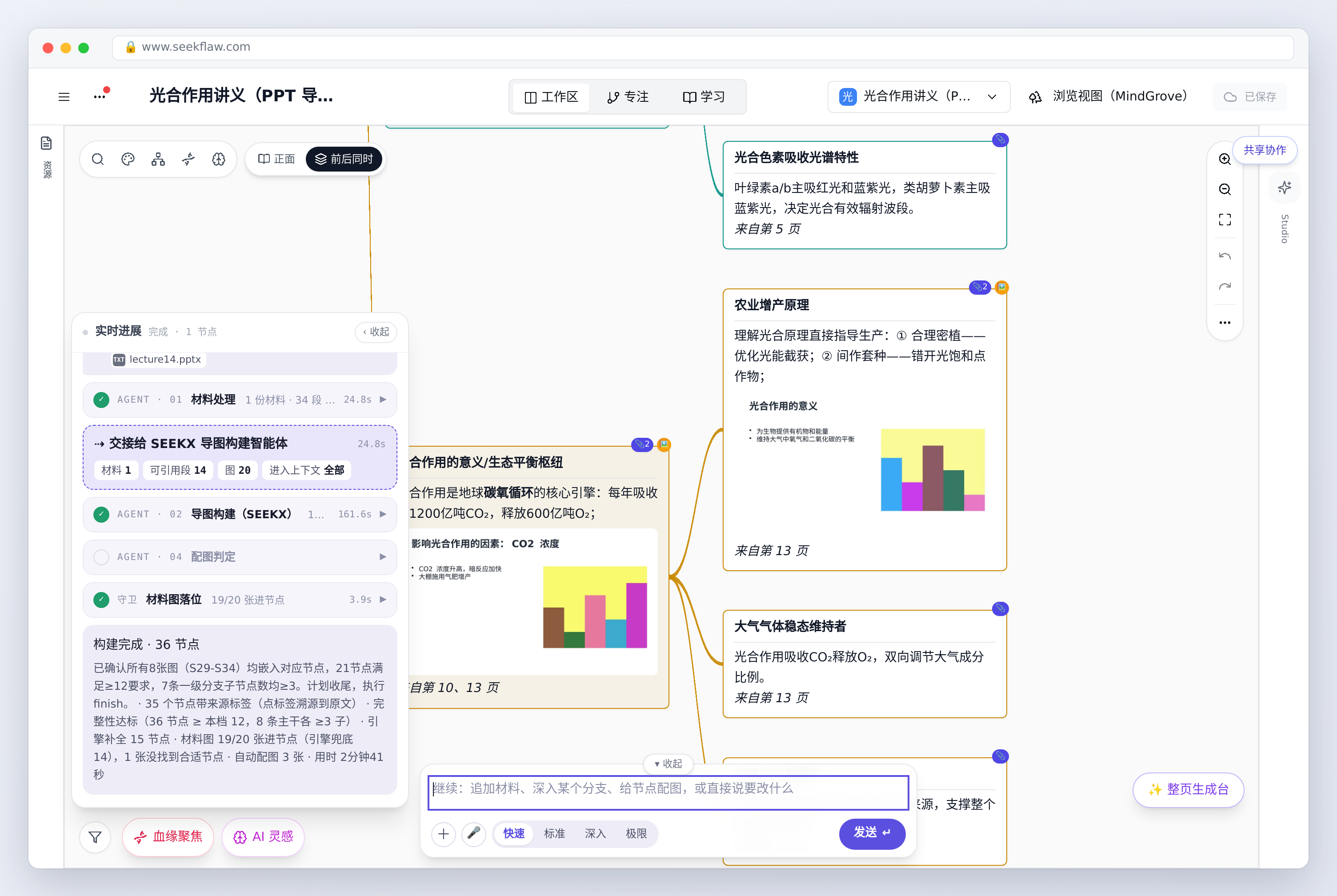 生成完成：左边是构建完成卡，右边节点带原页图和「来自第 N 页」